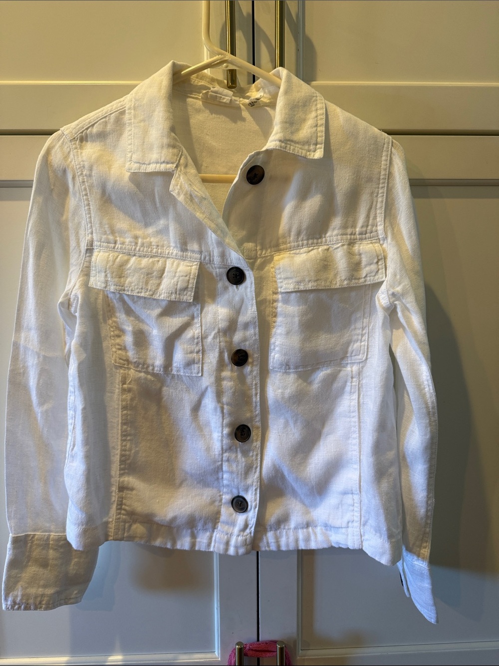 100% Linen Nicole Miller White Button-Front Jacket with Dark Buttons Eurosummer